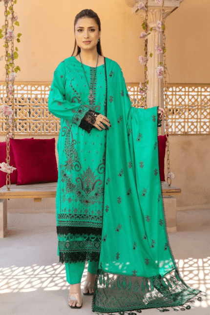 Anaya Hoor Saffron Embroidered Lawn Unstitched 3pcs